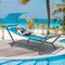 Costway Patio Hanging Chaise Lounge Chair with Canopy, Cushion, Pillow & Storage Bag Blue/Beige/Brown